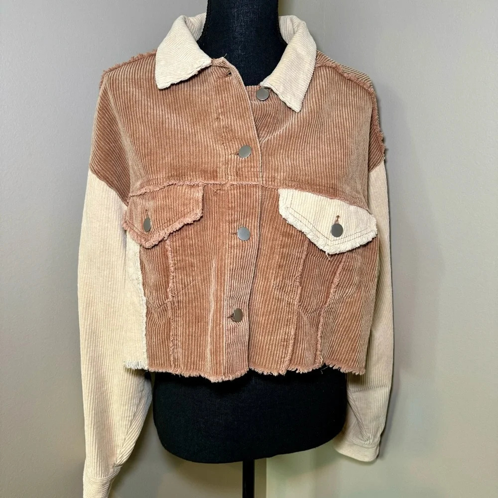 Pol cream and Brown Corduroy Cropped Jacket women's size Small